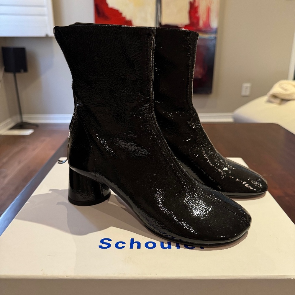 Proenza Schouler Glove Crinkled Patent-leather Ankle Boots In Black